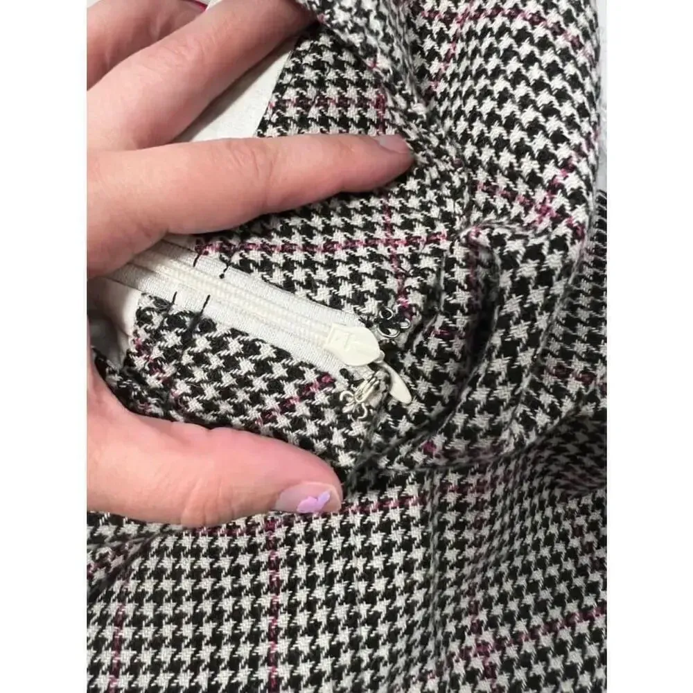 Women's Ann‎ Taylor Houndstooth Skirt Size 10 Black Pink - Image 10