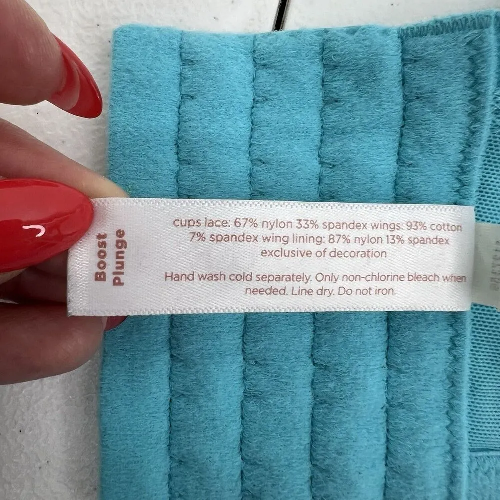 Cacique 44G Bra Boost Plunge Lined Padded Teal Lace Blend Underwired Women’s - Image 15