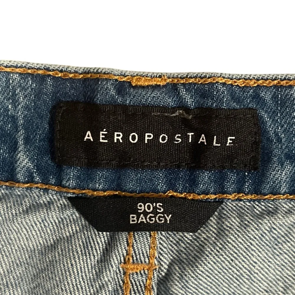 Aeropostale 90s Baggy Button Fly High Rise Ripped Distressed Light Wash Jeans 14 - Image 7