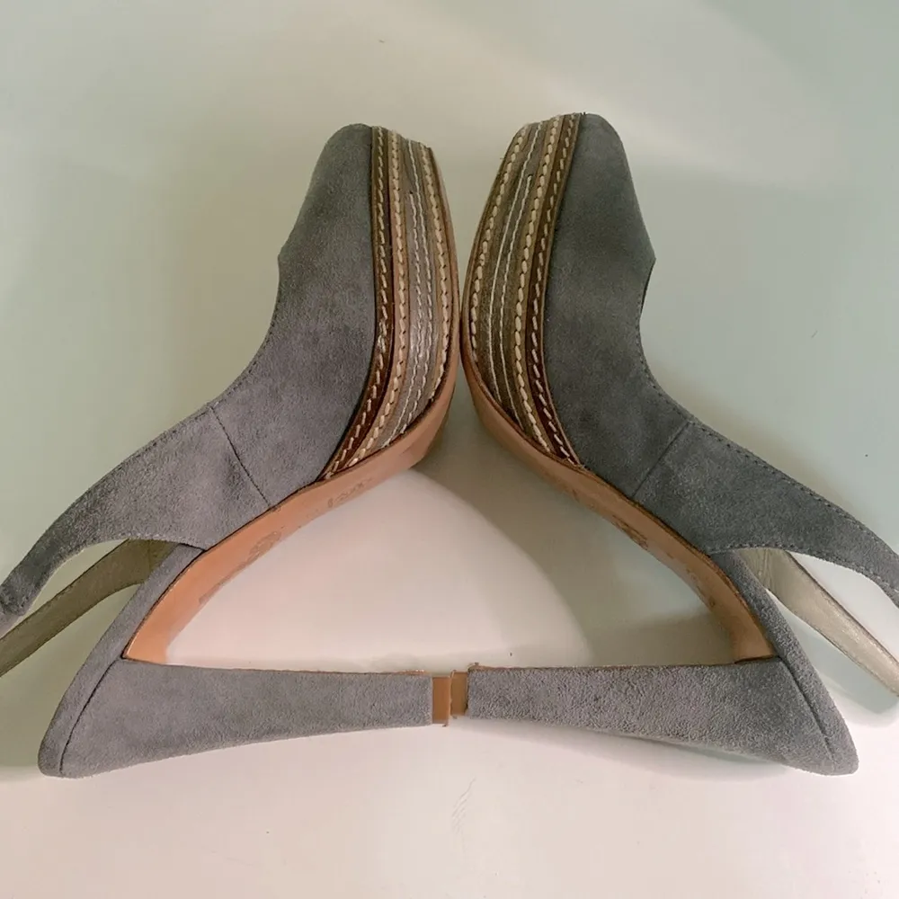 Paco Gil gray suede Platform Sling Back High Heel Pumps size 39/8.5 Tan - Image 6