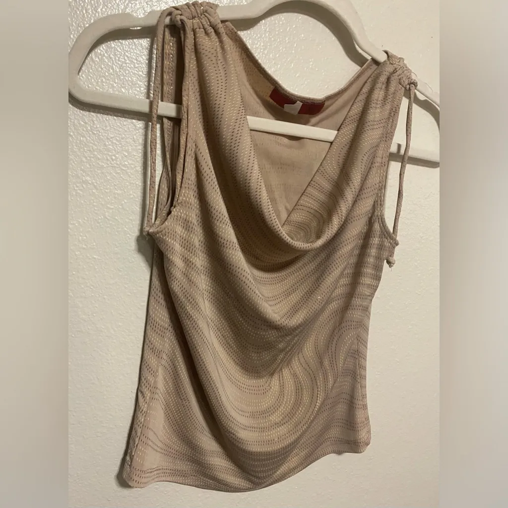 Level 10 Shimmery Nude Gold Glitter Sleeveless Tank Top Women’s S Tan - Image 3