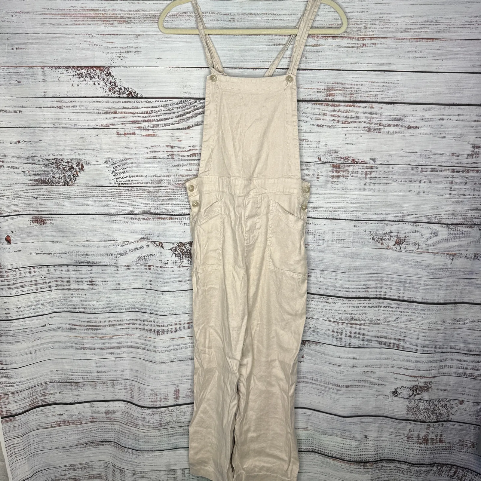 Evereve Beth wide leg Linen Blend Overalls in Barely Beige 27 - Image 3