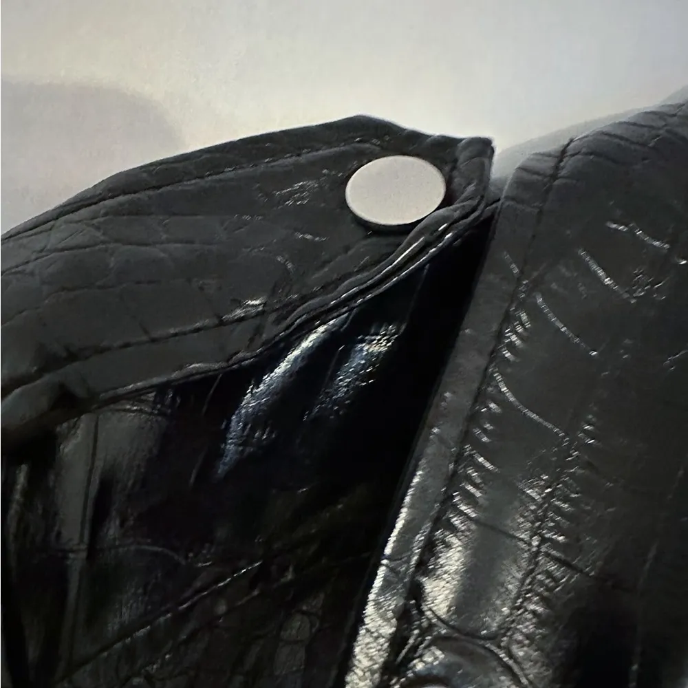 Topshop Black Faux Leather Shine Moto Jacket Croc Embossed Zip Biker US 4 Shiny - Image 4