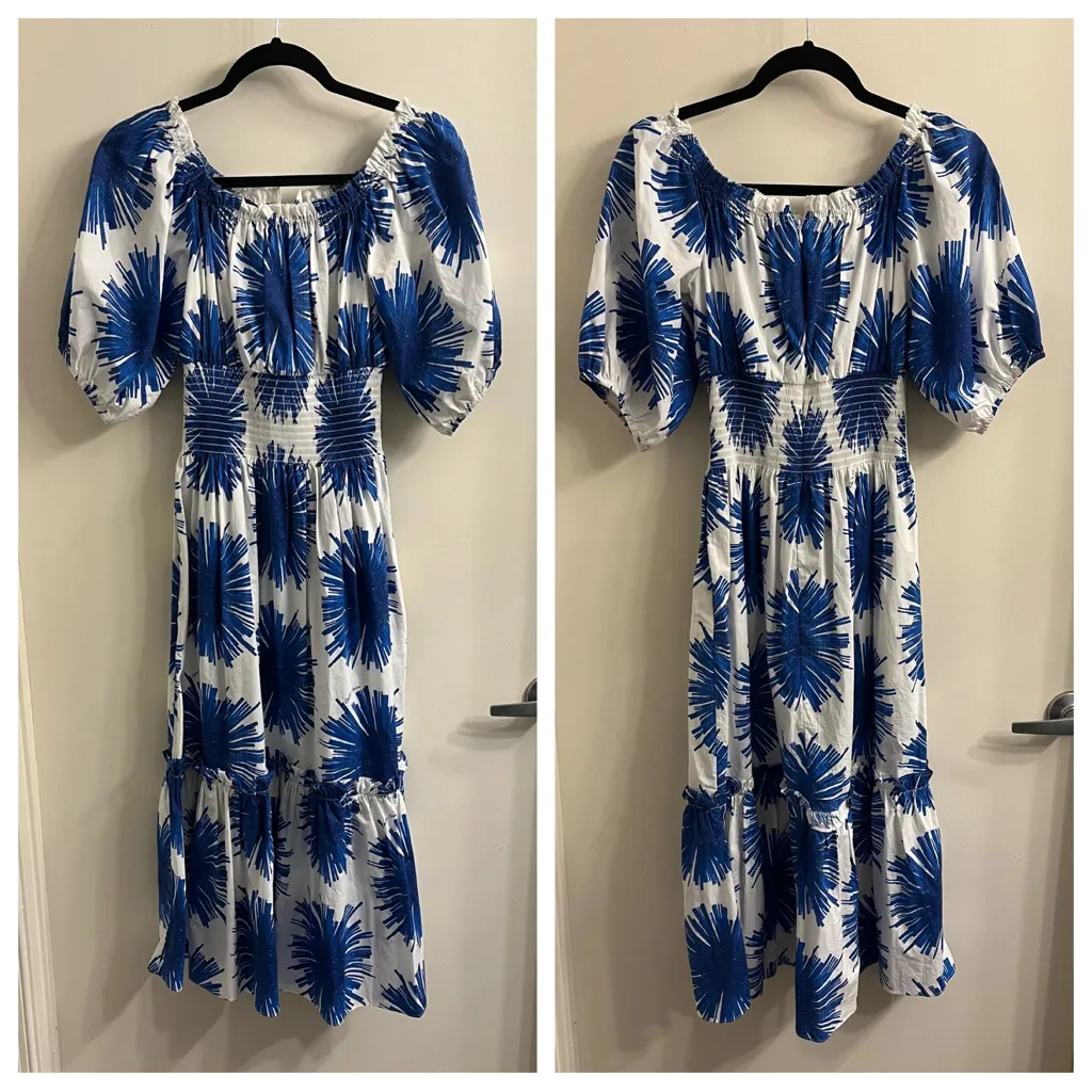 Cara Cara Mimi Cotton Midi Dress Blue Starburst XS White - Image 2
