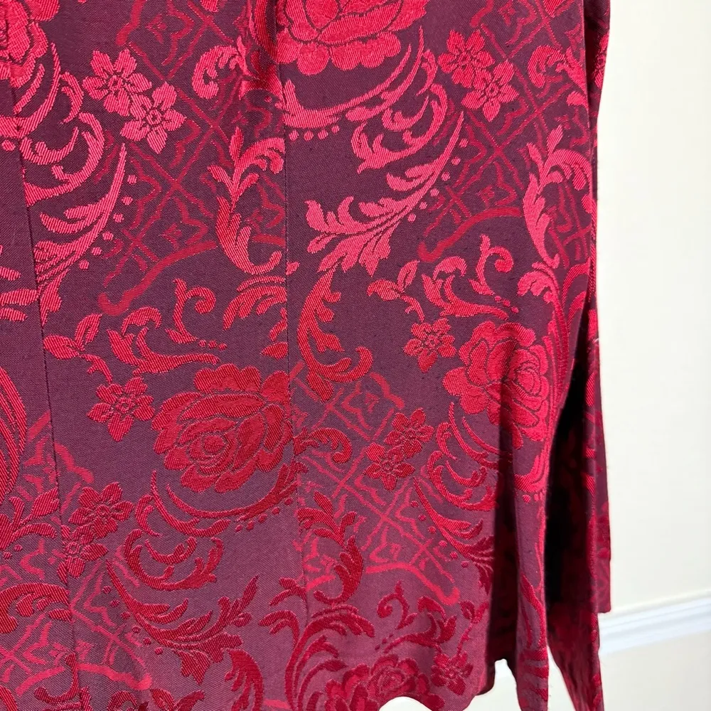 Elegant Jacquard Long Sleeve Blazer Blouse Red Black Raised Floral Shoulder Pads - Image 7