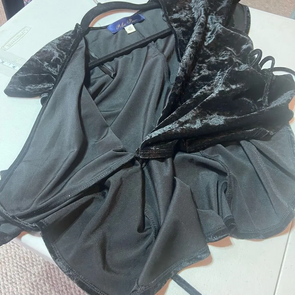 Blue Rain women’s black velvet wrap top blouse shirt peplum XS‎ Xsmall boho - Image 8