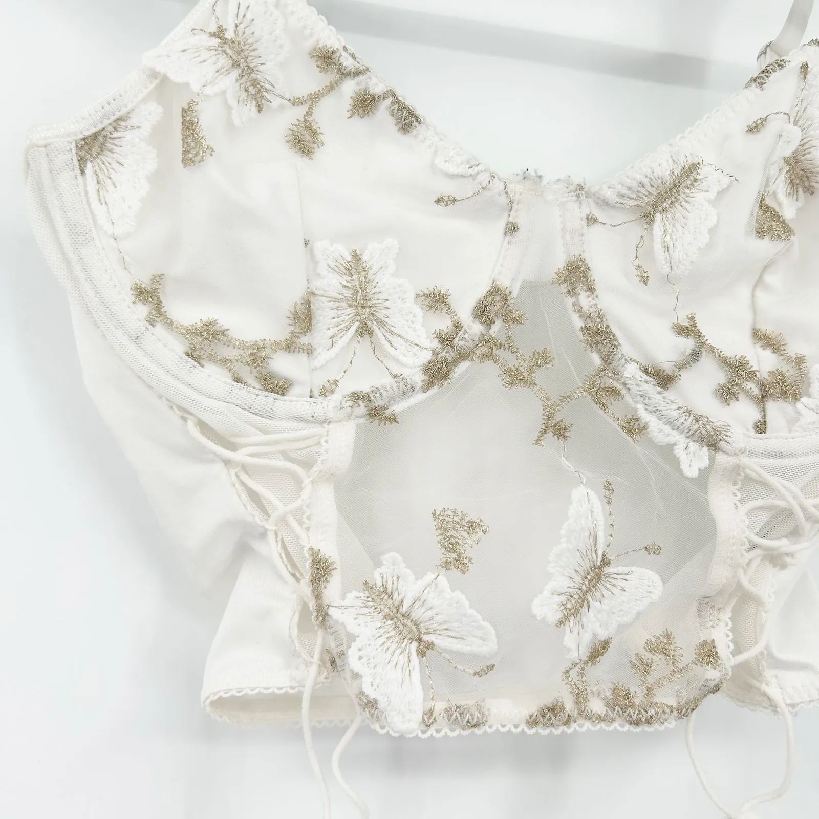 Shein Women Y2K Coquette Fairycore Lace Up Embroidered Butterfly‎ Corset Top S - Image 3