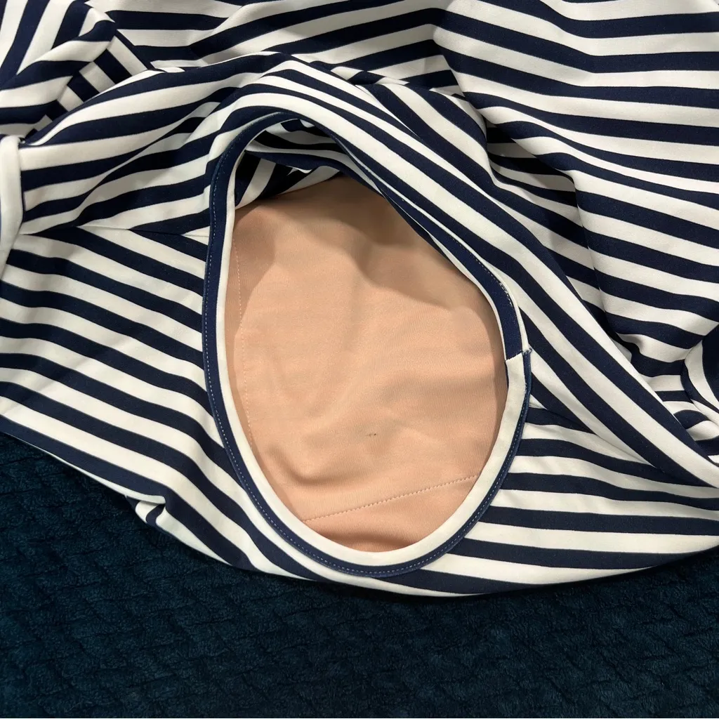 Coolibar Bayfront Rash Guard Bra Top Long Sleeve Zipper Sides Striped NWT Size M Blue Size M - Image 14