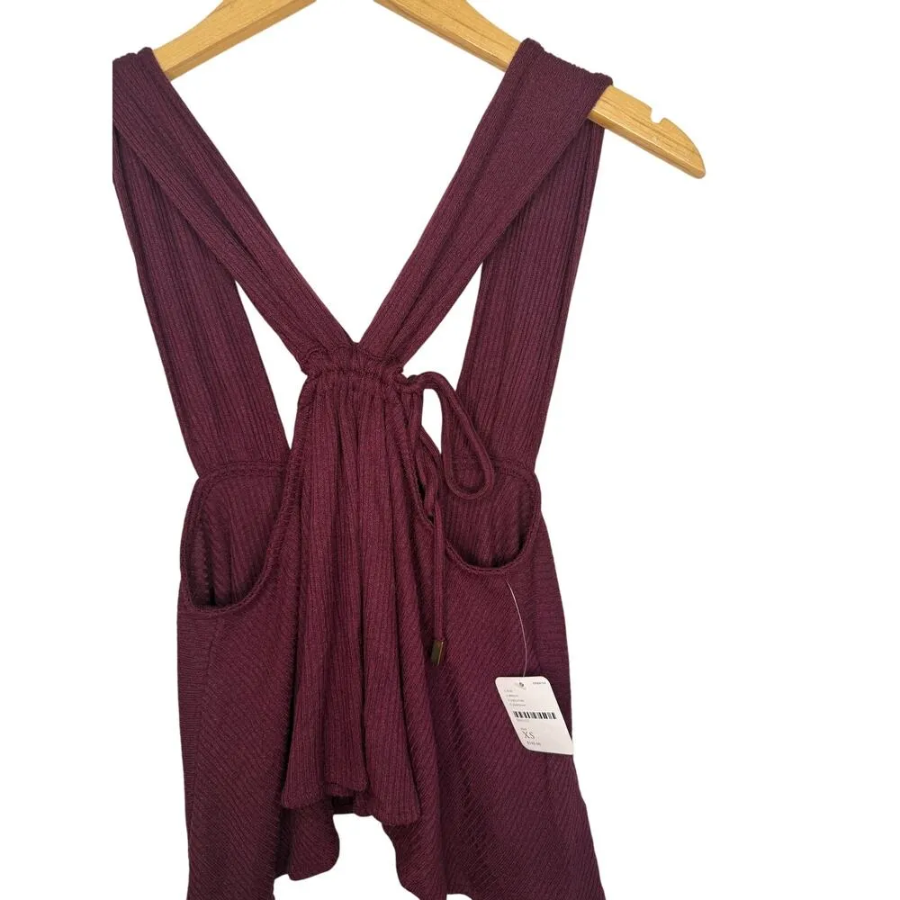 Free People Porter Flowy Ribbed Crop Tank Top Size XS Plum NWT - Image 3