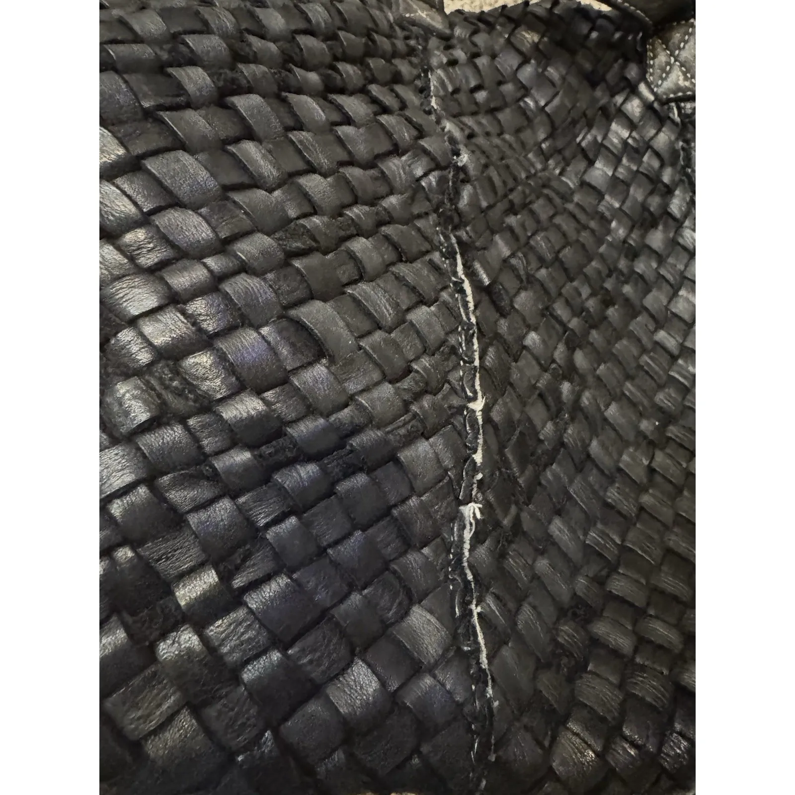 Genuine Black Leather Weaved Shoulder Bag - Image 5
