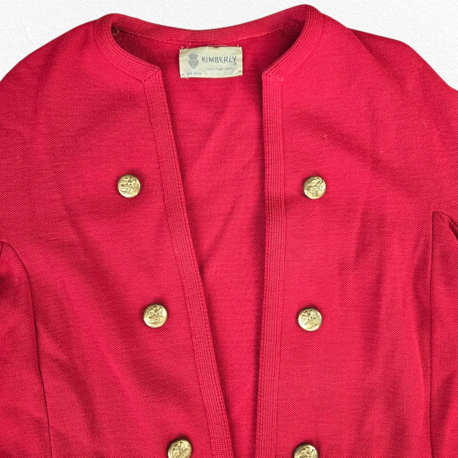 50s Vintage Red Open Front Double Breasted Blazer Pencil Skirt Wool Set Size 2 - Image 4