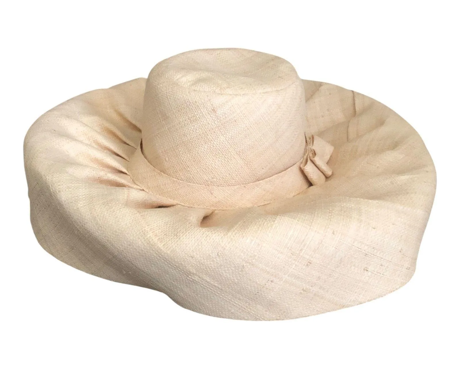 Vintage Natural Beige Wide Brim Sinamay Hat with Ruffled Brim And Bow - Image 4