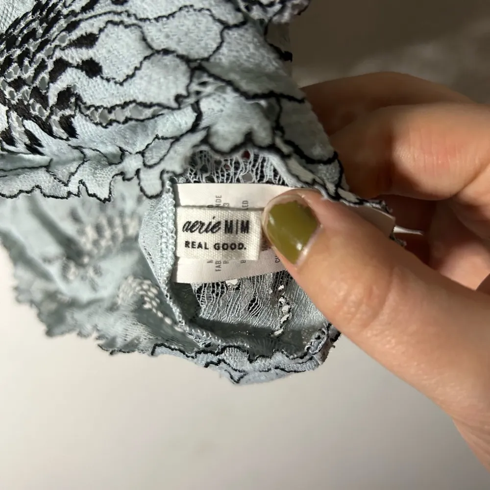 Midnight Lace Padded Longline Blue & Black Floral Bralette Size M - Image 3