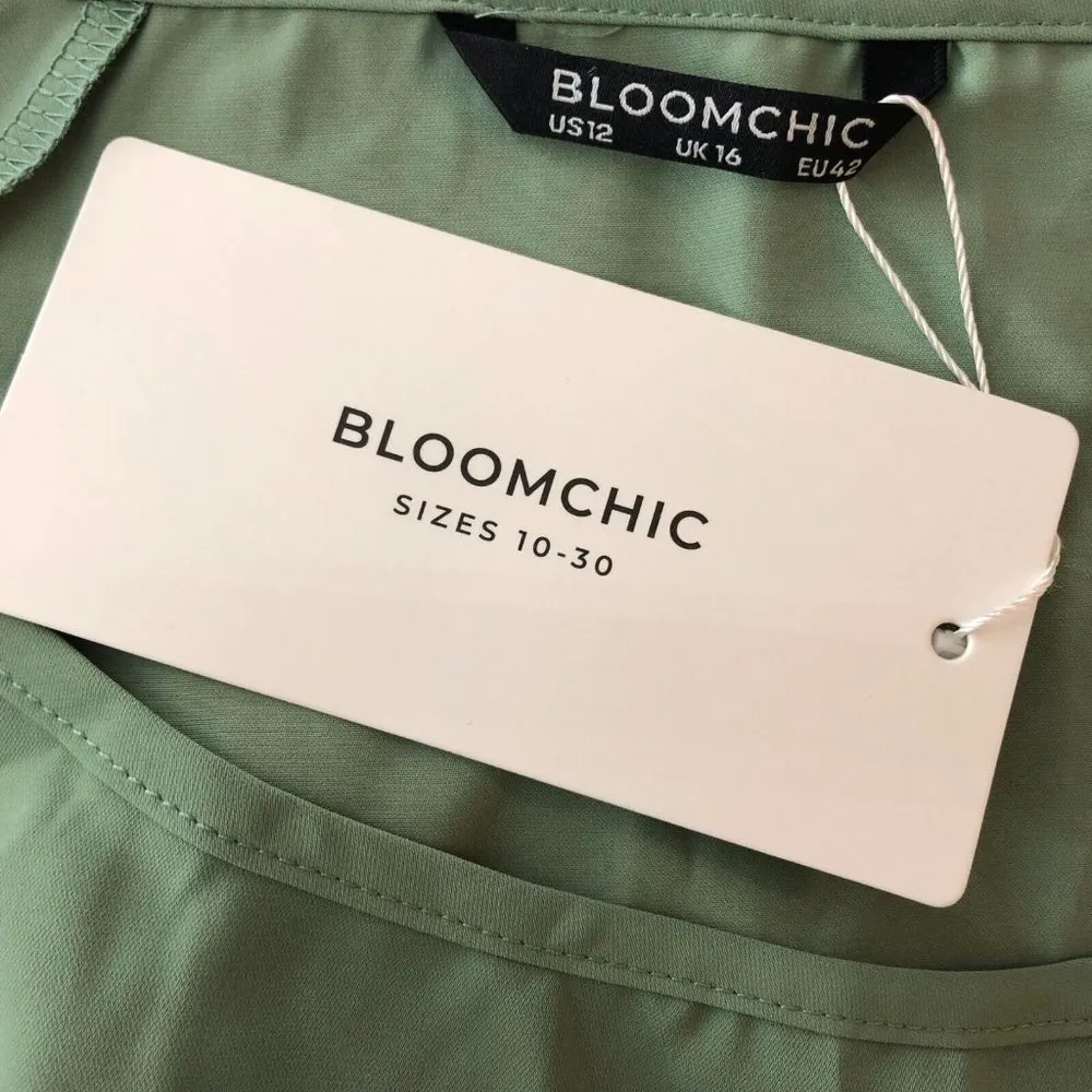 Bloomchic Womens Plain Ruffle Tiered Round Neck Blouse Green 12 - Image 5