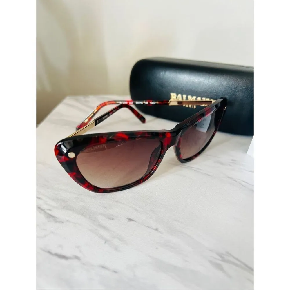 BALMAIN 56mm Modified Cat Eye Sunglasses, Polarized, Designer, Red Tortoise, NWT - Image 5