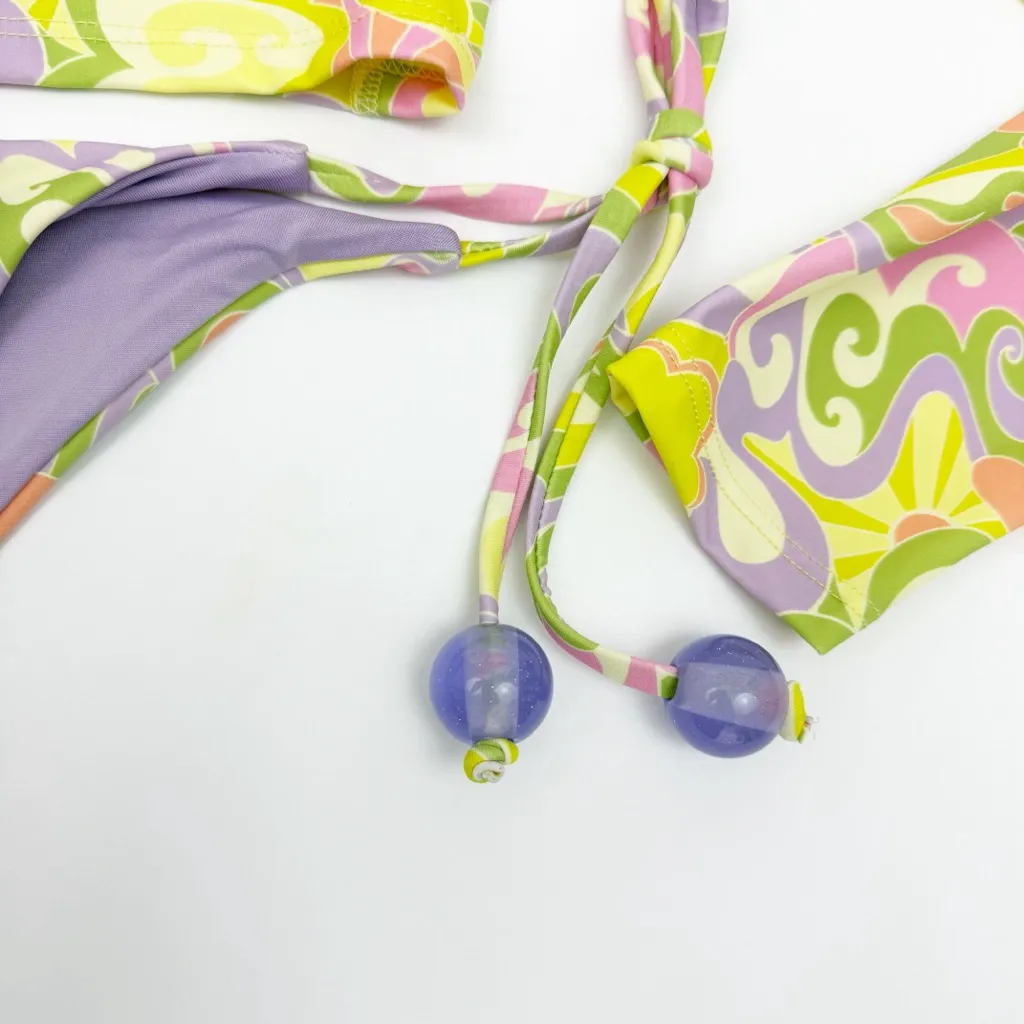 NEW Beach Riot X Free People Rashguard Bikini Swim Set Lindsay Soleil 70s Swirl - Image 9