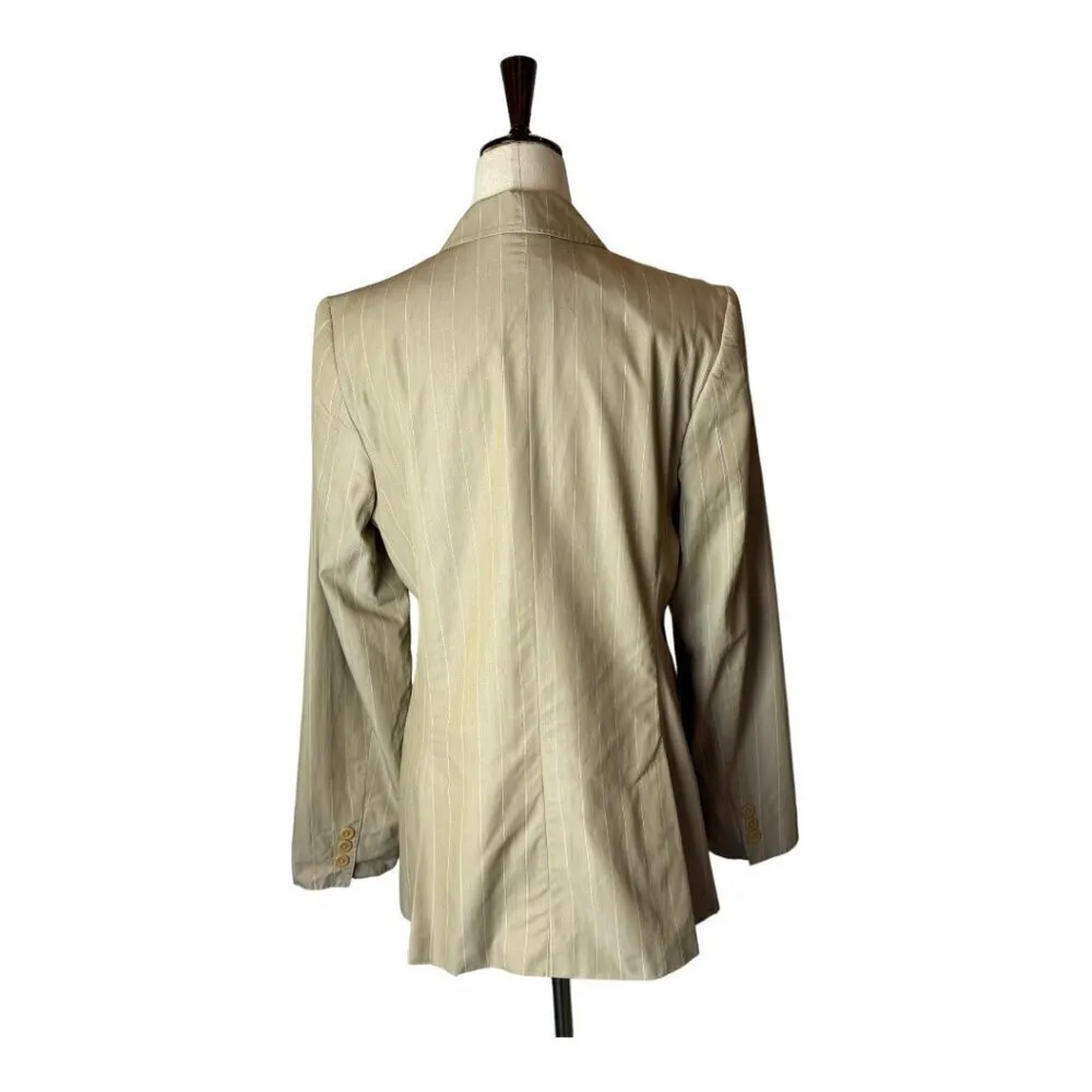 Max Mara Tan Striped Single Breasted‎ 3 Button Lightweight Blazer Size 10 - Image 2
