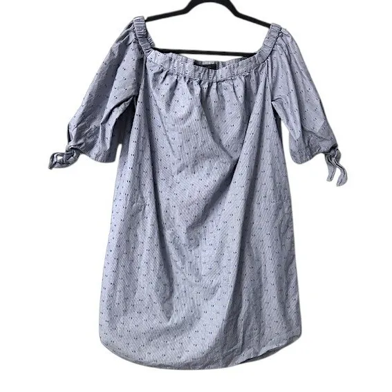 Off Shoulder Blue Cotton Dress M Romantic‎ Prairie Cottagecore Coastal Feminine - Image 14
