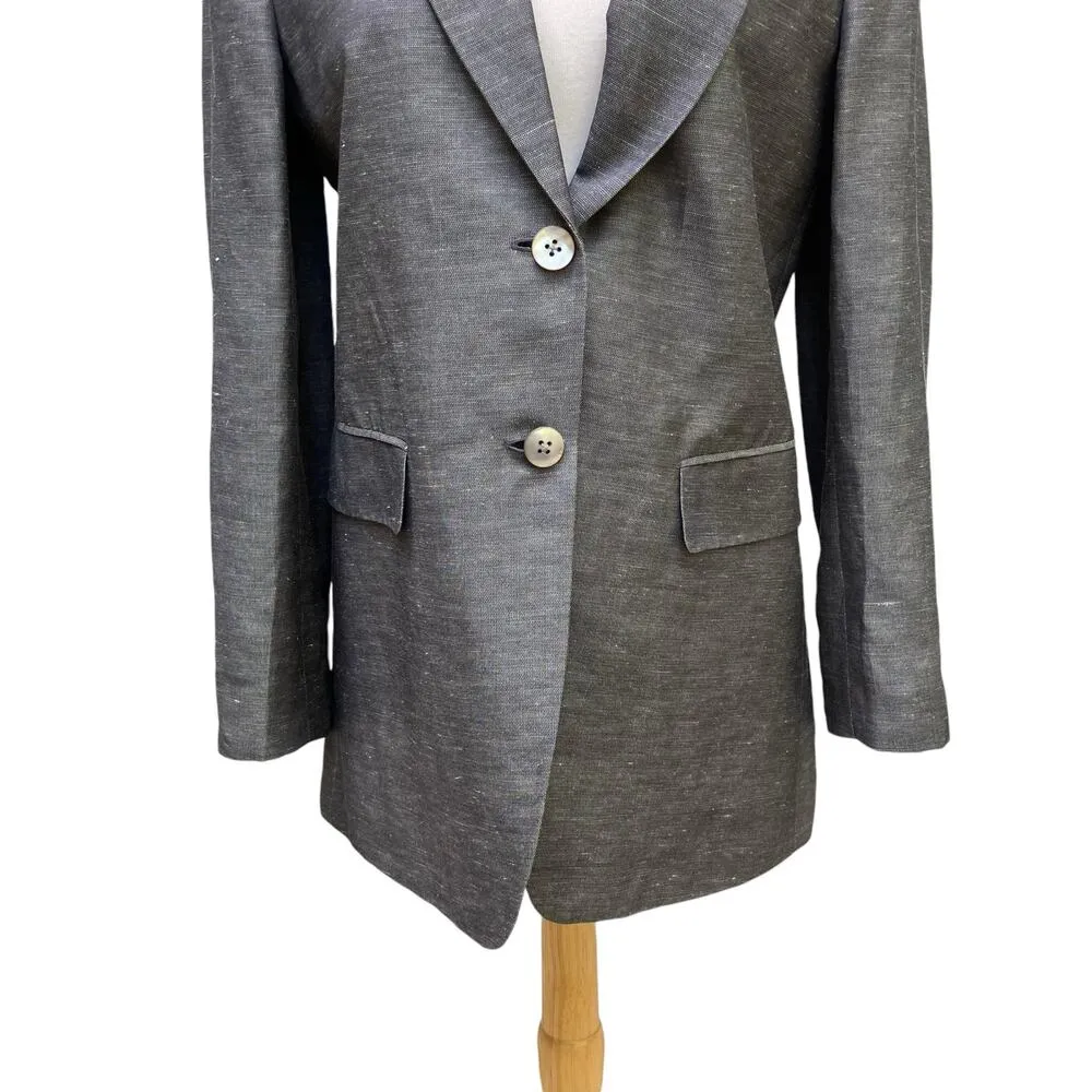 DKNY Blazer Sz 4 Linen Silk Blend Long 2 Button Lightweight Minimalist Preppy - Image 3