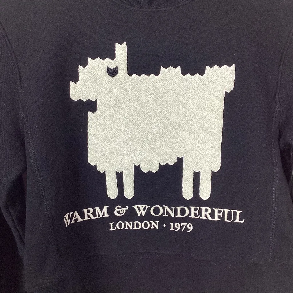 Warm & Wonderful London Sheep Cropped Crewneck Sweatshirt Size XS Black - Image 2