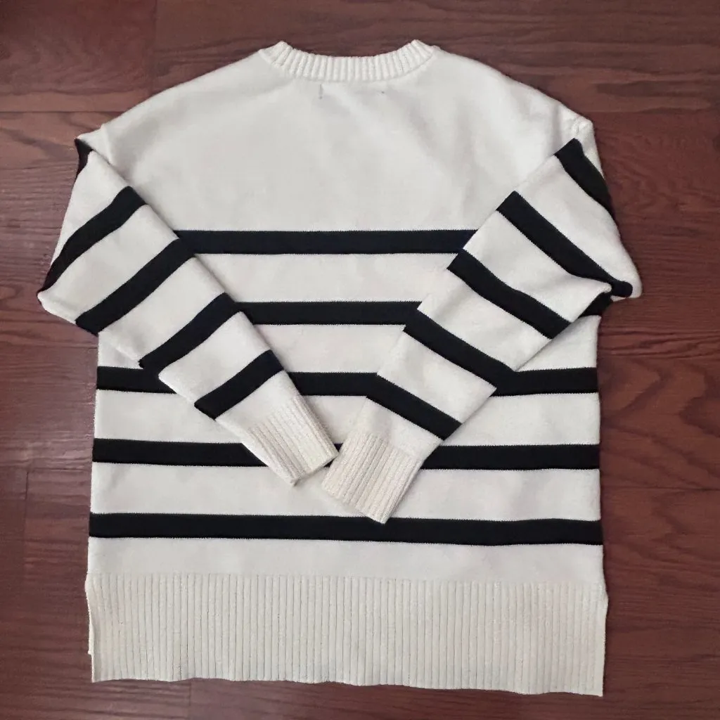 French Connection Striped Crewneck Sweater Size Small Drop Shoulder - Image 8