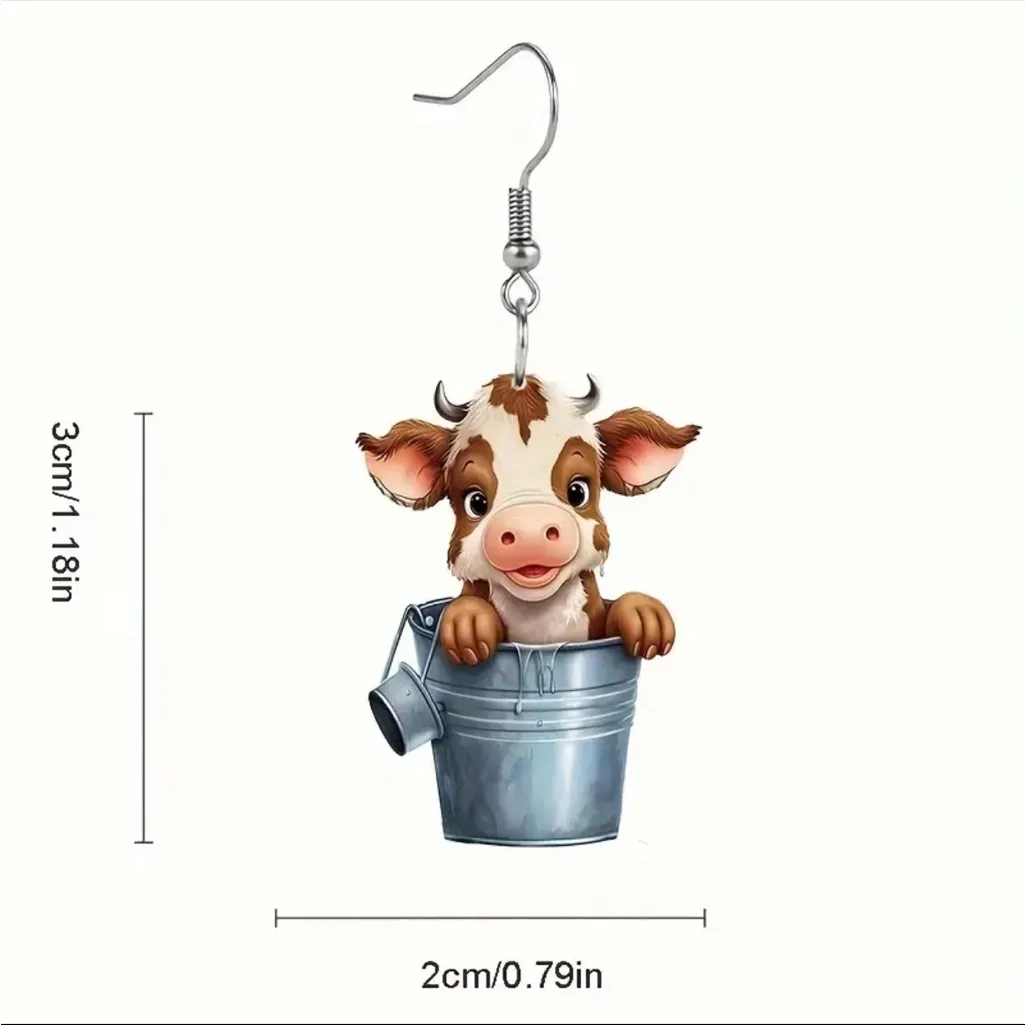 Cute Cow Bucket Design Acrylic Dangle‎ Earrings Cartoon Y2K Style Adorable - Image 7
