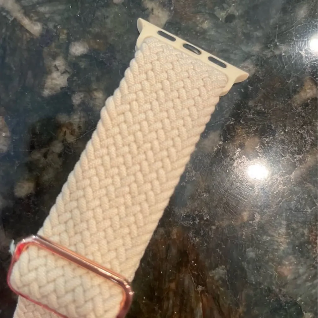iWatch Cream Stretchy Woven Watch Strap with Rose Gold Buckle - Image 2