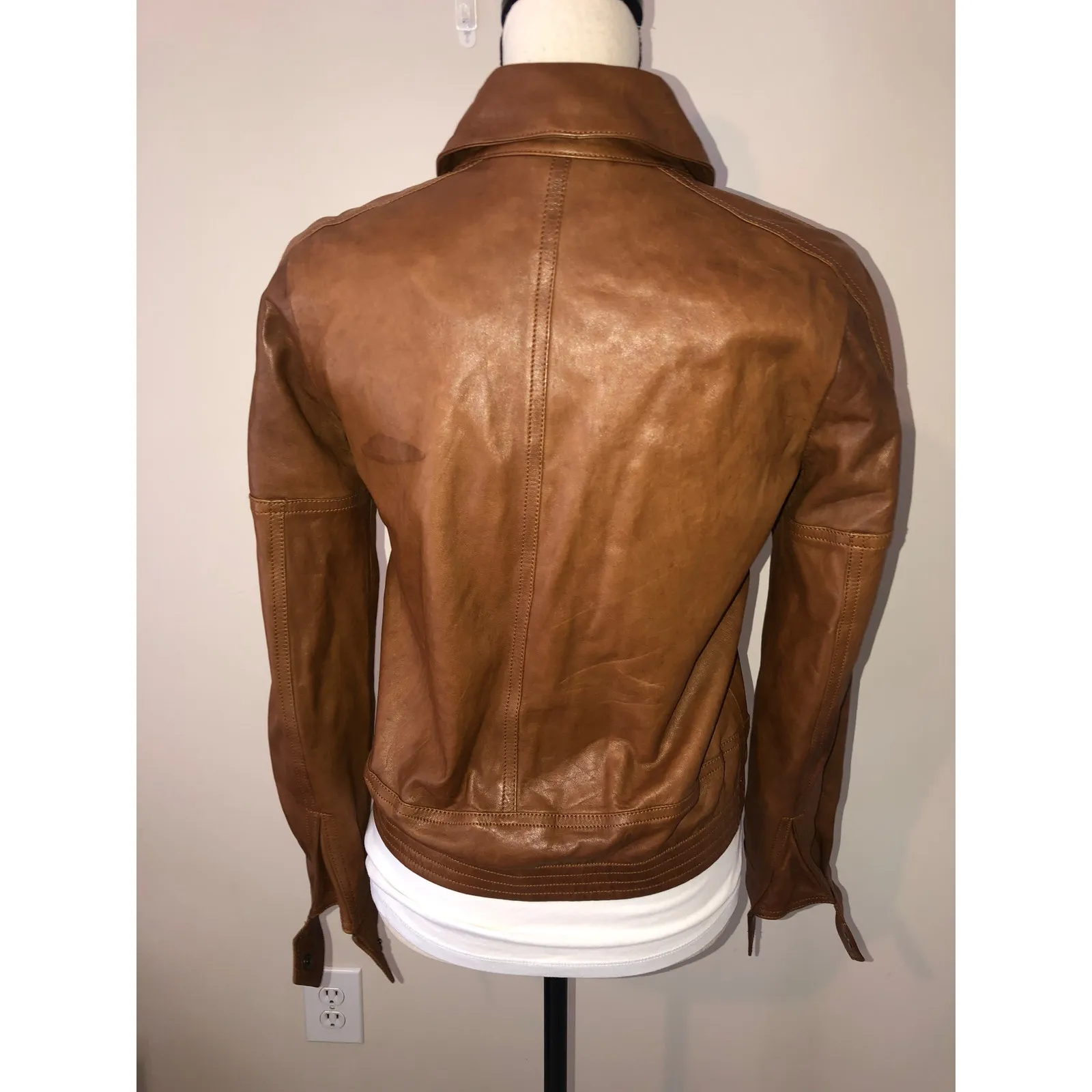Theory Atara Leather Jacket Size P or XS Brown Moto Trucker Made in Italy Soft - Image 4