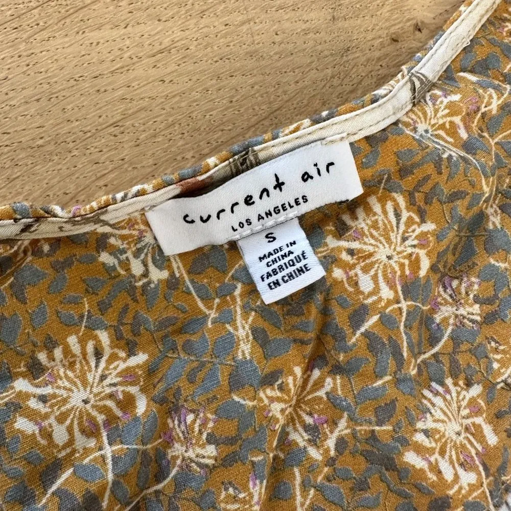 Current Air Multi Floral Tiered Midi Dress in Yellow Green & Cream - Image 3