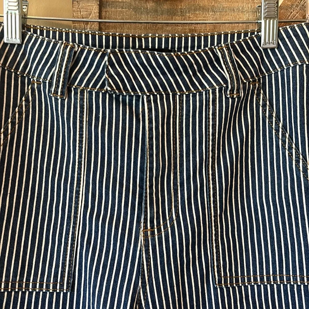 Striped Flare Leg Jeans Bell Bottoms Stretchy Womens Medium High Waist - Image 5