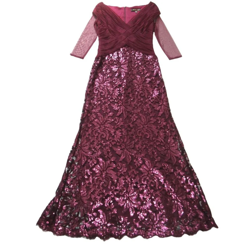 NWT TADASHI SHOJI Auburn Sequin Paillette Embroidered Lace V-Neck Gown Dress 4 - Image 5