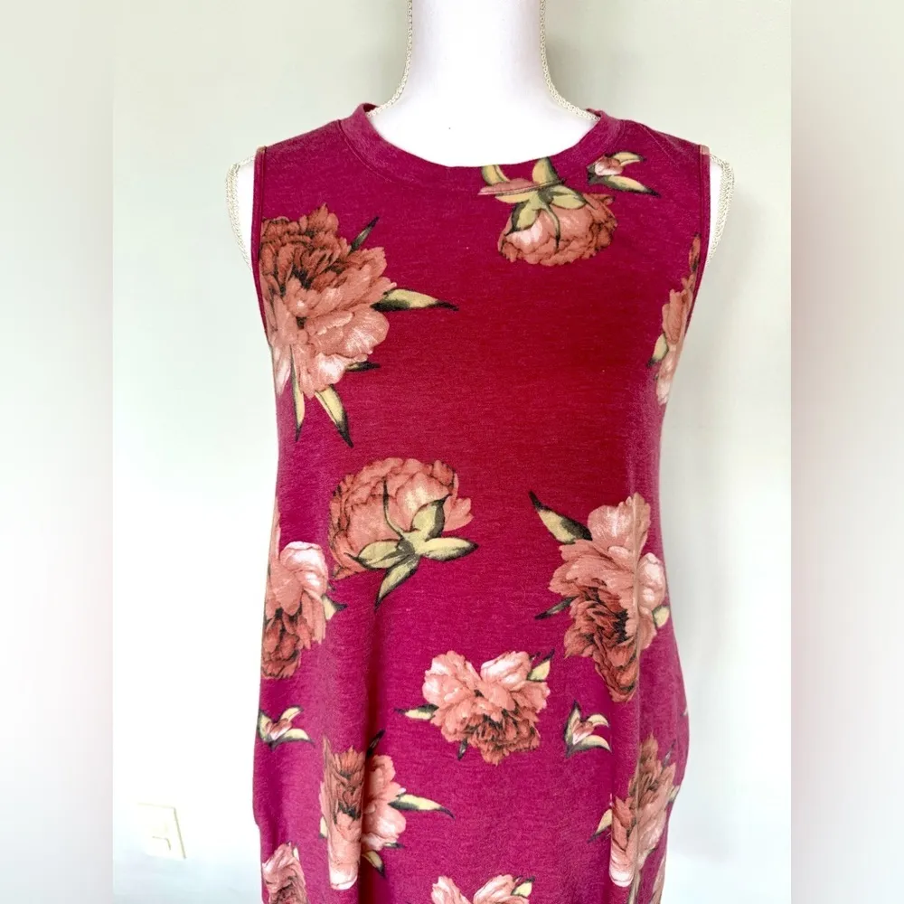 Pink Floral Tank Dress | Cozy Knit Material | Small | Has Pockets | VGUC - Image 2