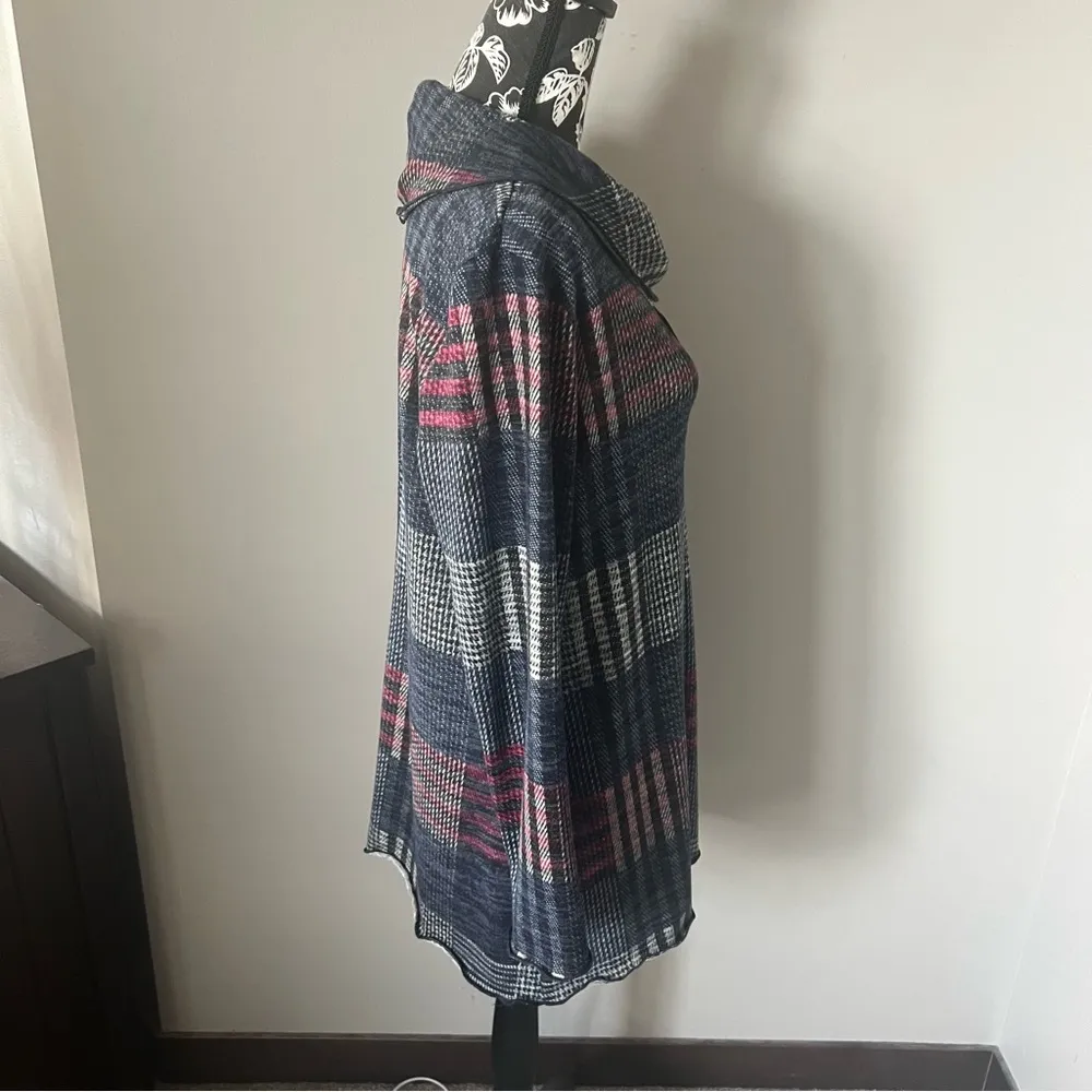 Pure Essence Women’s Sweater Patchwork Cowl Neck Soft Medium Long Sleeve Blue - Image 5