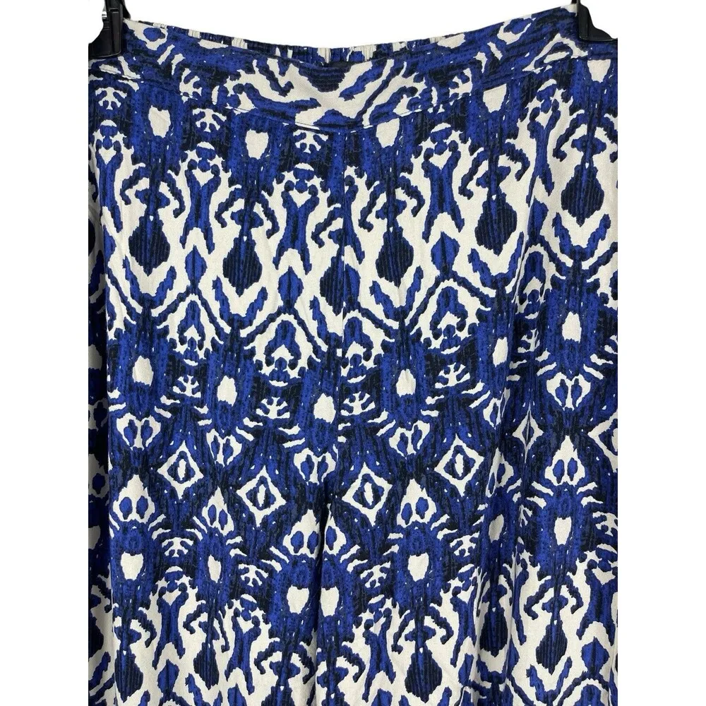 Ellos 1x Blue White Ikat Pattern Elastic Waist Wide Leg Ankle Palazzo Pants - Image 5