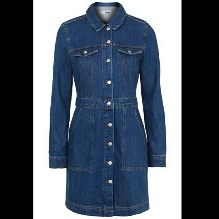 Topshop Moto Denim Long Sleeve 100% Cotton Button-Up Dress Size 4 - Image 4
