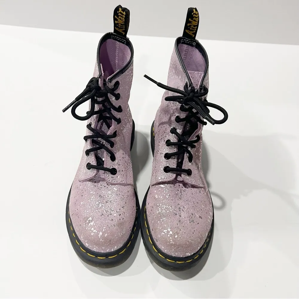 Air Wair Lilac Metallic Paint Splatter Suede Combat Boots Size 7 - Image 2