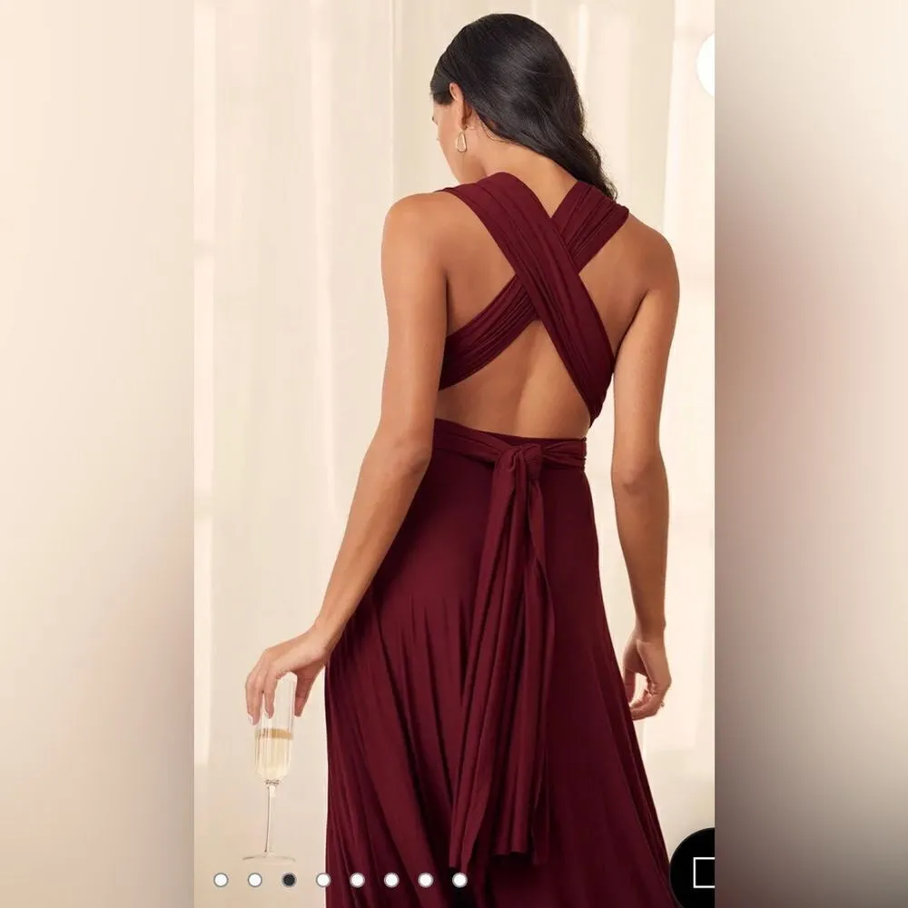 Lulu’s Tricks of the Trade Burgundy Maxi Dress sz XS - Image 8