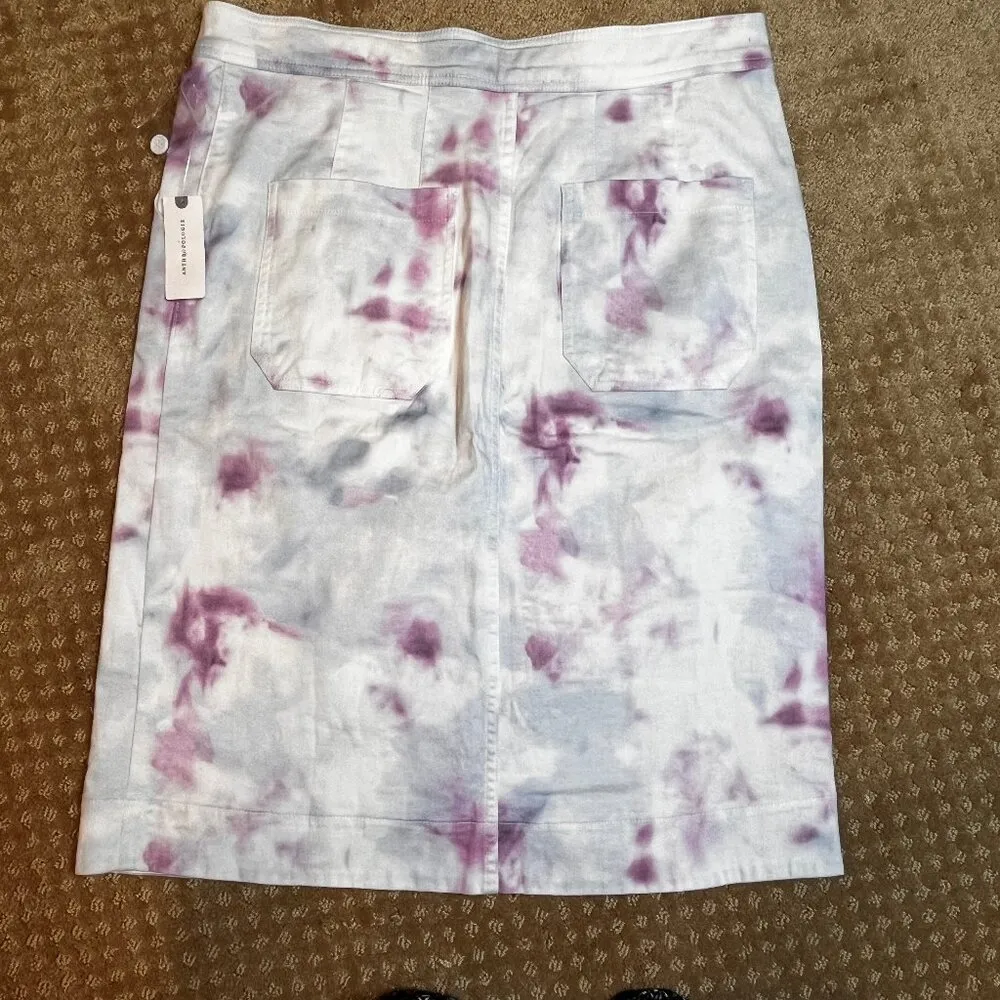 NWT by Anthropologie White Denim tie dye wrap tulip skirt  Size 12 Stretchy - Image 11