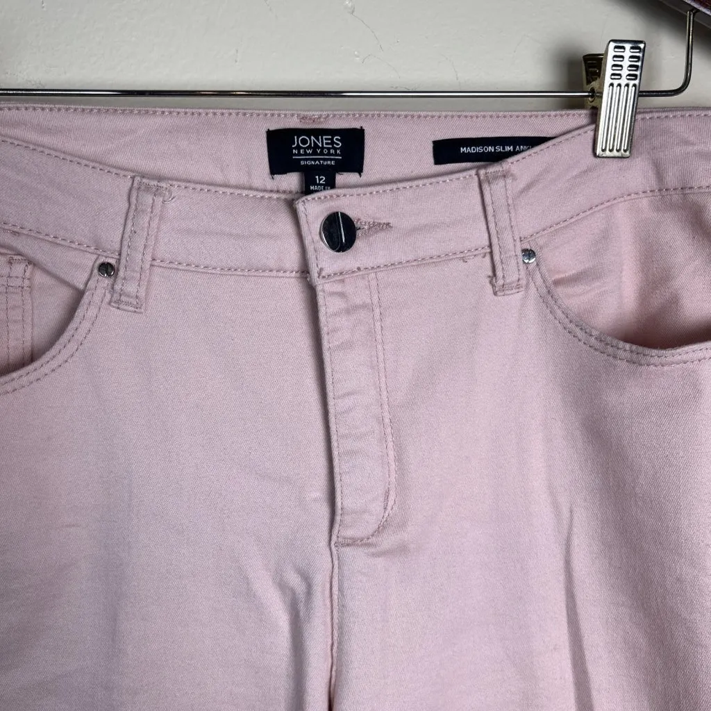 Jones New York Madison Skinny Ankle Jeans Women's 12 Pink Denim Stretch Low-Rise - Image 2