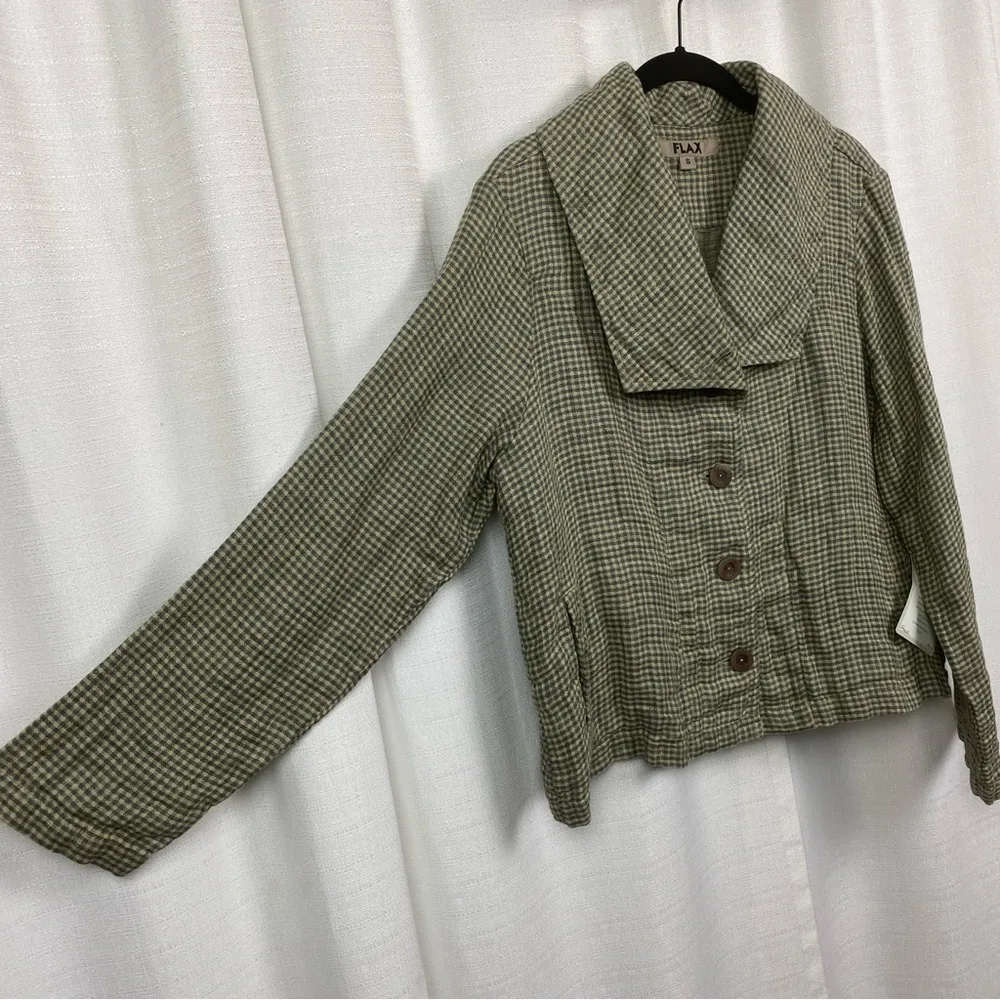FLAX Green Plaid Linen Button Front Shirt Jacket Sz.S NWT - Image 4