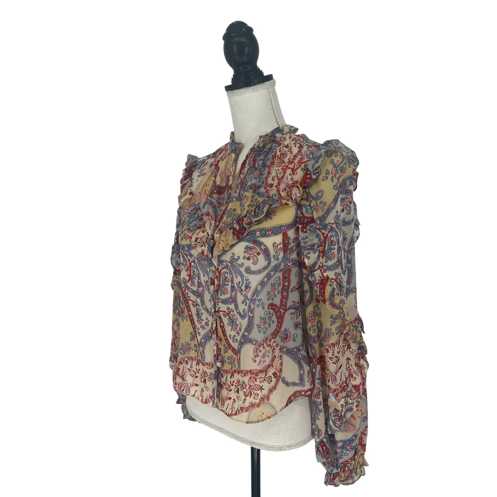 Veronica Beard Andri Paisley Georgette Blouse in Multicolor Paisley Print - Image 8