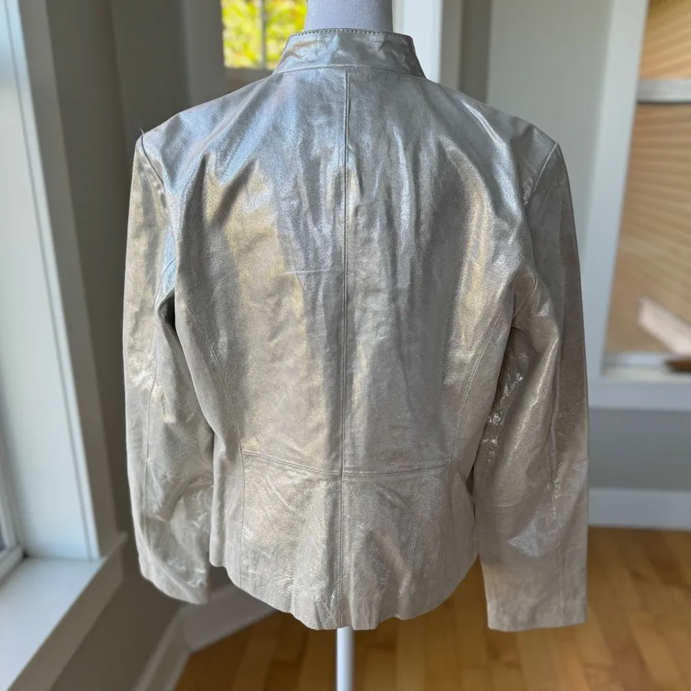 Vintage 90’s Y2k Metallic Silver Genuine Leather Short Jacket Size Large - Image 4