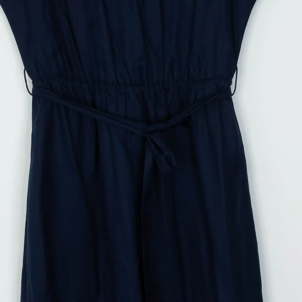 Boden Womens Silk Blend Colorblock Midi Dress Size 6L Navy Belted Casual Work Blue - Image 4