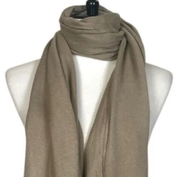 Women’s Bundle 3 Oblong Scarfs Solid Neutral Color Fringe Tan Orange Brown Tan - Image 8