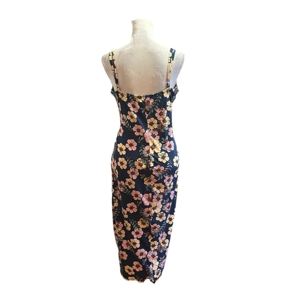 NINE BRITTON Vivienne Knit Fitted Floral Print Dress Cinch Waist Midi  Sz XXL - Image 2