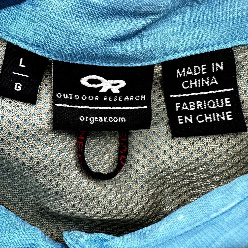 Outdoor Research Button Up Hiking Shirt Top UPF 30+ Pockets Outdoor Blue Large - Image 3