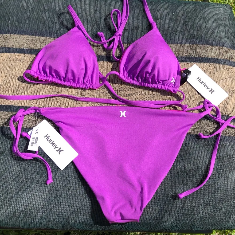 Hurley NEW  Reversible Purple & Pink String Bikini M - Image 4