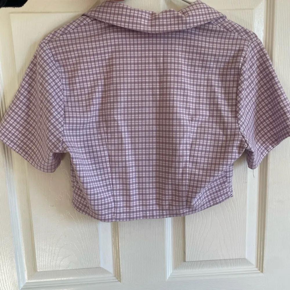 John Galt Size XS Brandy Melville Vivian Top Purple Plaid Preppy Collared Crop - Image 9