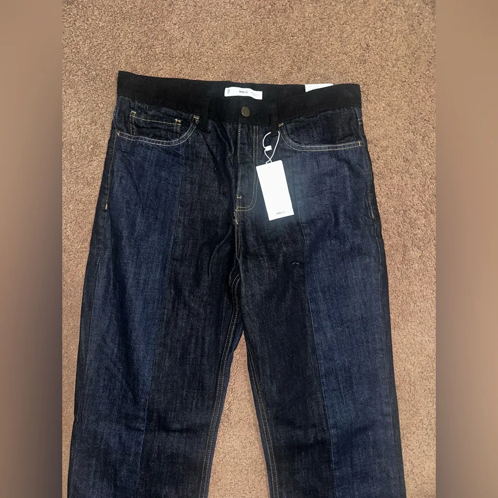 Mango two toned dark blue indigo denim straight leg jeans 100% cotton - Image 5