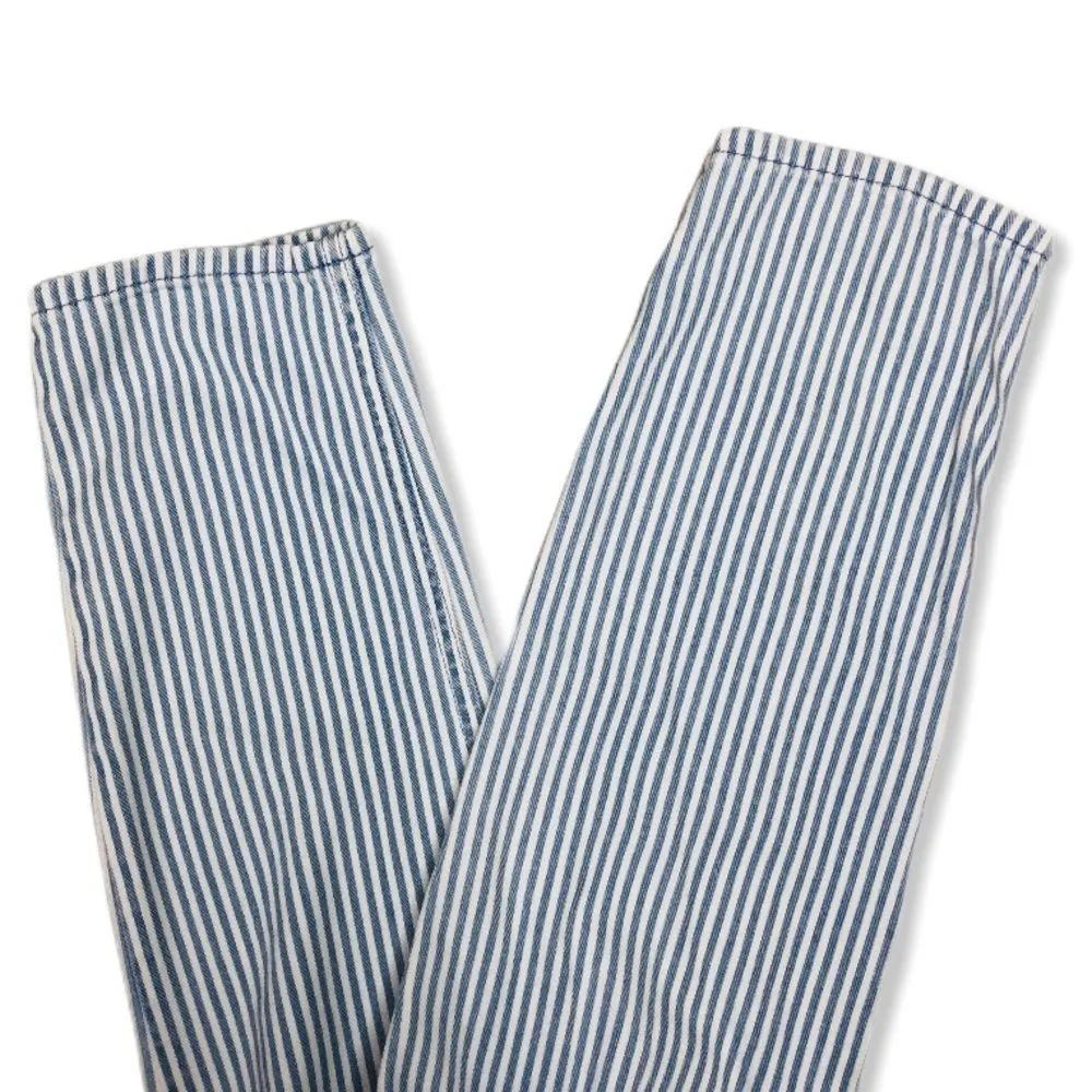 Juicy Couture High Rise White Blue Stripe Girlfriend Jeans with Studded Detail - Image 4